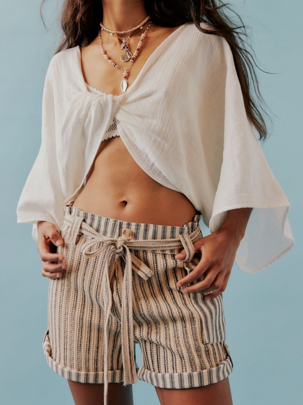 Free People One Harriet Striped Paperbag Waist Shorts Size Medium